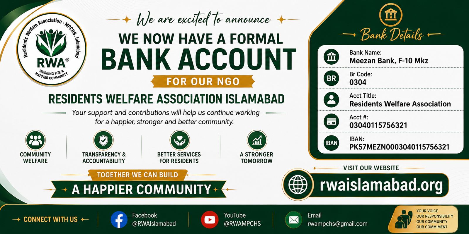 Residents Welfare Association bank account announcement